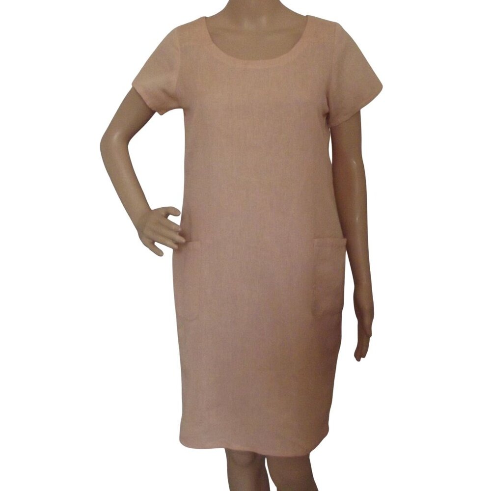 Mata Traders Dress Womens Small Shift Peach knee length Linen Cotton pockets